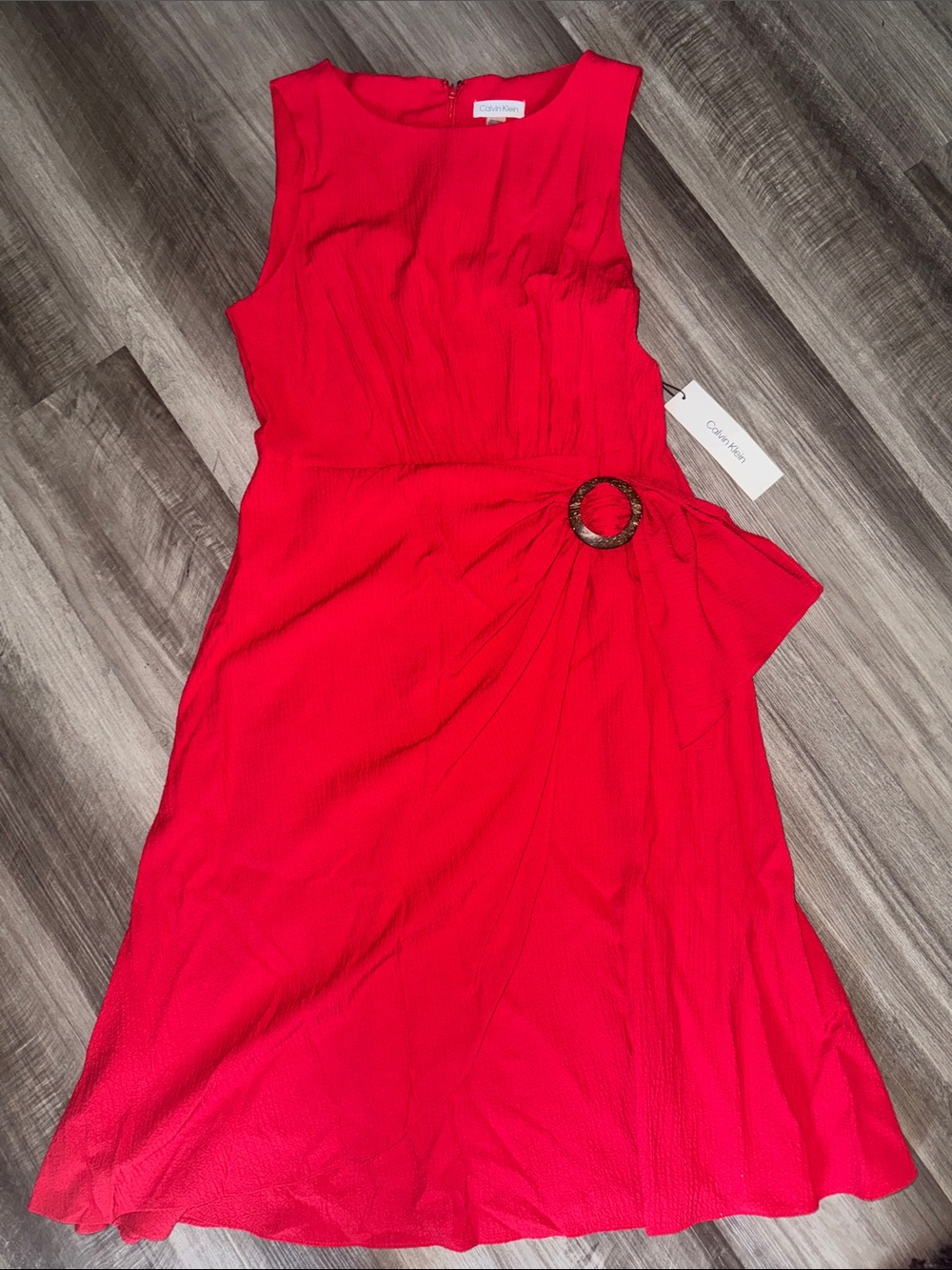 NEW Calvin Klein $134 Women’s Red Faux Wrap Dress Sleeveless 10 Career Holiday